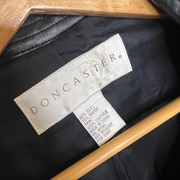 Doncaster Silk Blend Leather Trim Black Cream Tweed Jacket 14 - Picture 2 of 10